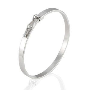 SILVER Flattened BANGLE BRACELET w/Closure  b50049